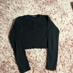 Brandy Melville Black Buttoned Ribbed Crop Top